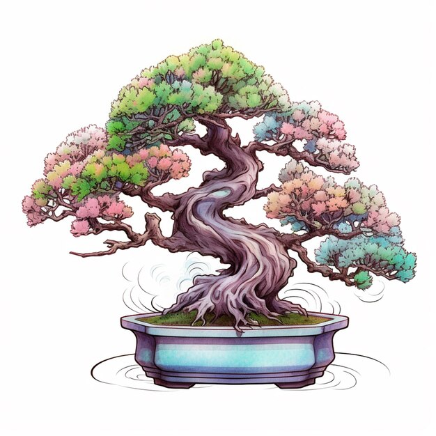 Bonsai Arbre En Pot De Béton Avec Cailloux Et Pierres Illustration