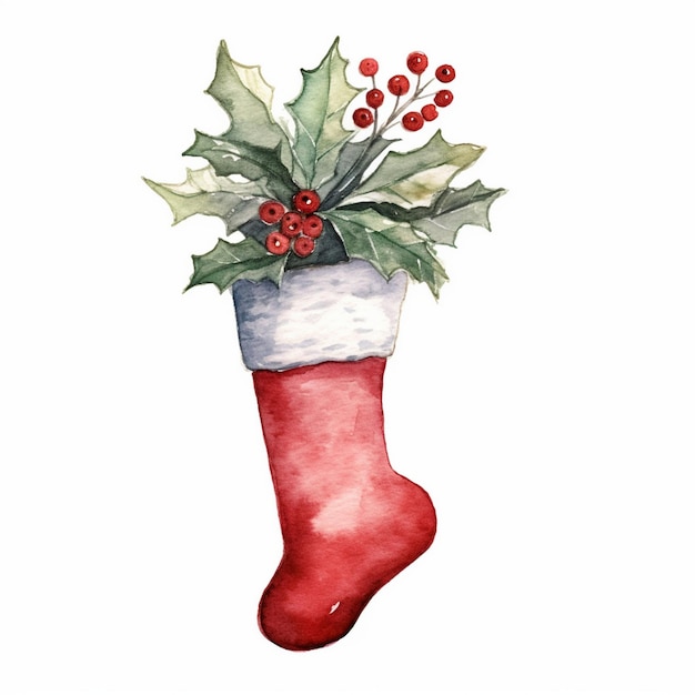 Photo un dessin d'une botte rouge avec un holly et un holly.