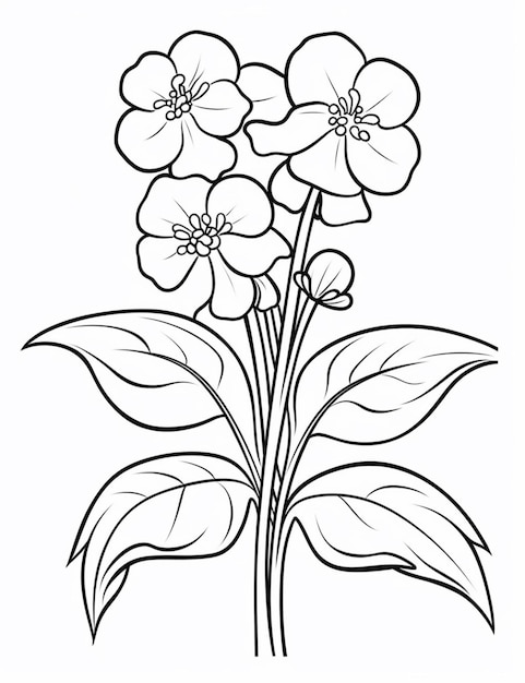 un dessin d'un bouquet de fleurs avec des feuilles ai génératif