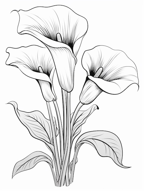 Photo un dessin d'un bouquet de fleurs avec des feuilles sur un fond blanc