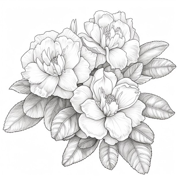 Photo un dessin d'un bouquet de fleurs avec des feuilles sur un fond blanc