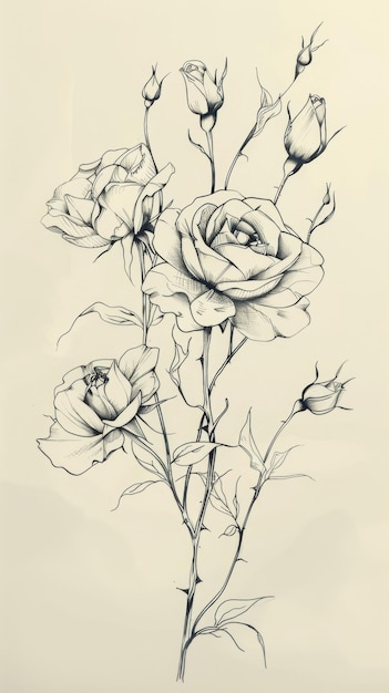 Un dessin d'un bouquet de fleurs sur un fond blanc