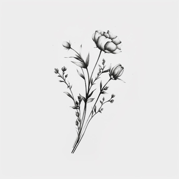 Un dessin d'un bouquet de fleurs sur un fond blanc