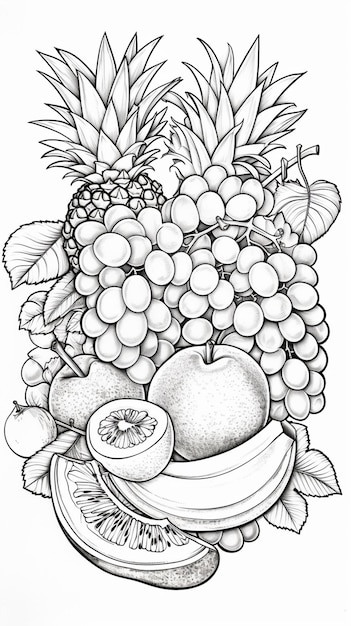 Photo un dessin d'un bouquet de fruits sur une assiette avec une tranche de fruits génératifs ai