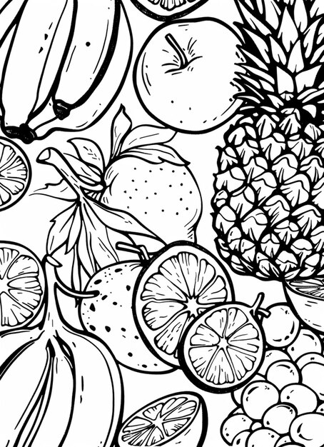 Photo un dessin d'un bouquet de fruits sur une table générative ai