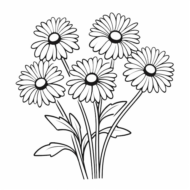 un dessin d'un bouquet de marguerites dans un vase ai génératif