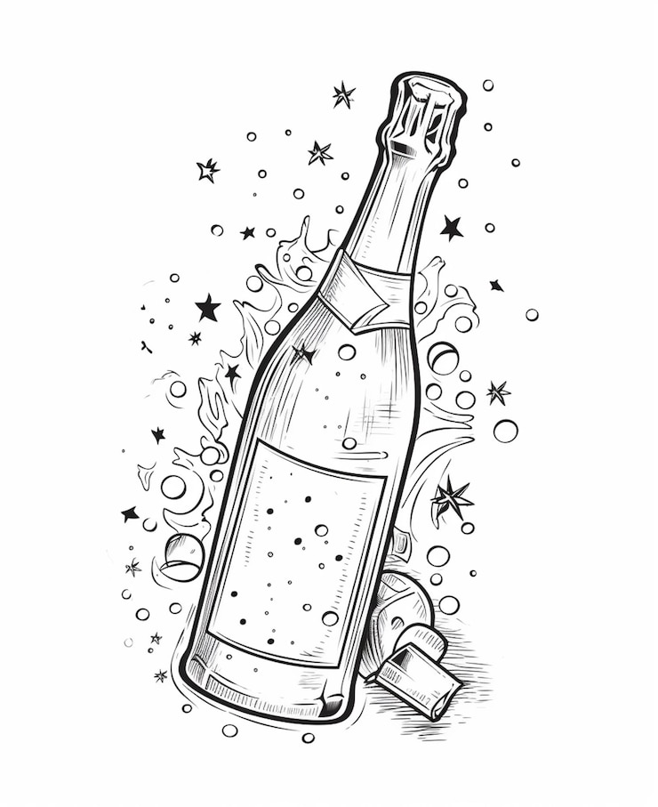 Photo un dessin d'une bouteille de champagne avec un bouchon et des étoiles génératives ai