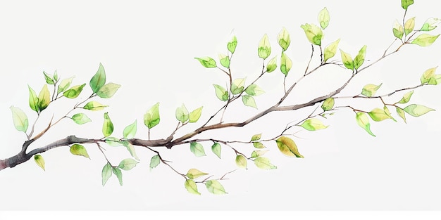 un dessin d'une branche avec des feuilles vertes et un fond blanc