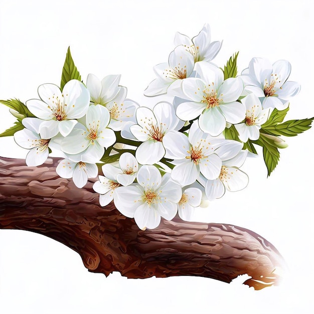 Un dessin d'une branche avec des fleurs dessus