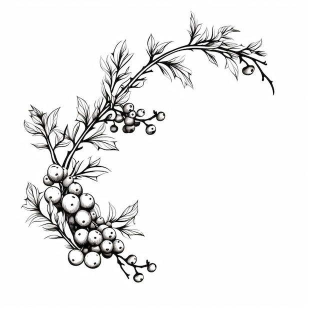 un dessin d'une branche d'une plante avec des baies et des feuilles génératives ai