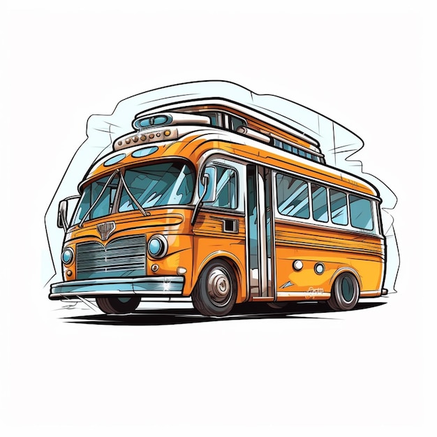 Un dessin d'un bus qui dit "bus" sur le devant.