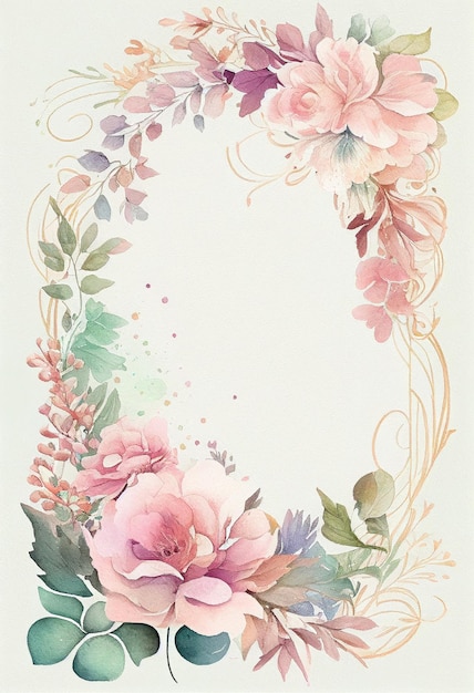 Dessin de cadre de fleur de printemps aquarelle avec décoration de modèle de fond d'espace de texte pour cartes AI générative