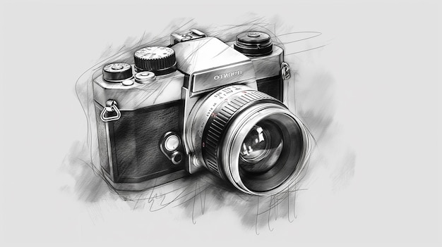 Photo un dessin d'une caméra avec un croquis en noir et blanc
