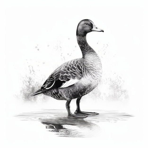 Photo dessin de canard noir et blanc réaliste illustration de personnage détaillée et charmante