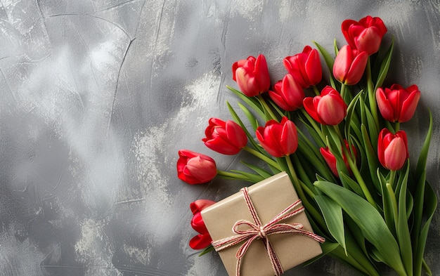 Dessin de carte du 8 mars avec des tulipes comme cadeau et de l'espace pour le texte