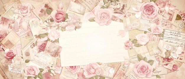 dessin de carte postale à thème de roses roses et de fleurs avec un espace de copie vide