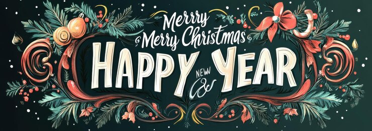 Photo dessin de carte de vœux de joyeux noël et de bonne année avec des décorations élégantes