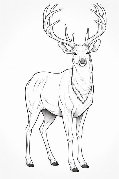 un dessin d'un cerf avec des cornes debout dans un champ génératif ai