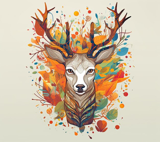 Un dessin d'un cerf avec un motif floral dessus