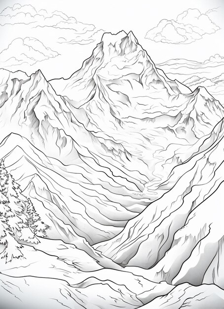 Photo un dessin d'une chaîne de montagnes avec quelques arbres au premier plan