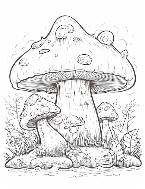 Photo un dessin d'un champignon avec beaucoup de champignons dessus ai génératif