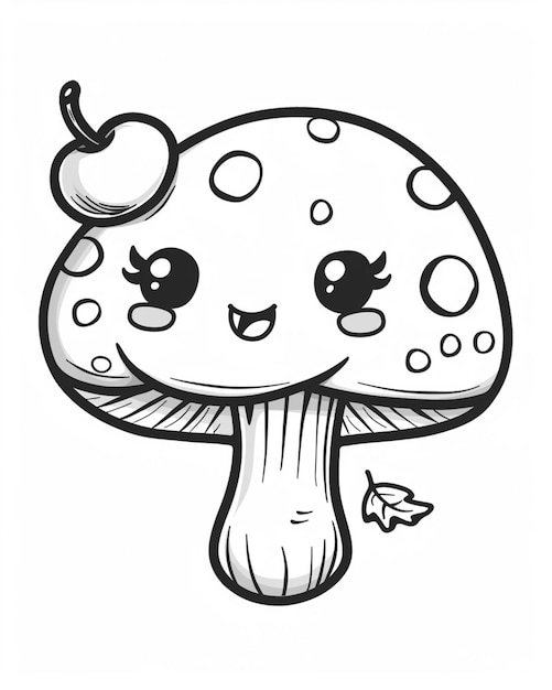 Photo un dessin d'un champignon avec une cerise sur le dessus
