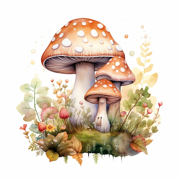 un dessin d'un champignon avec un champignon blanc dessus.