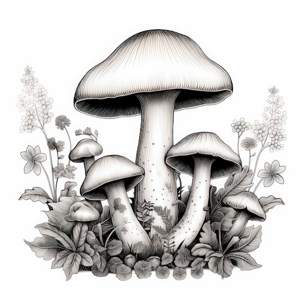 un dessin d'un champignon sur un fond blanc qui dit champignon.