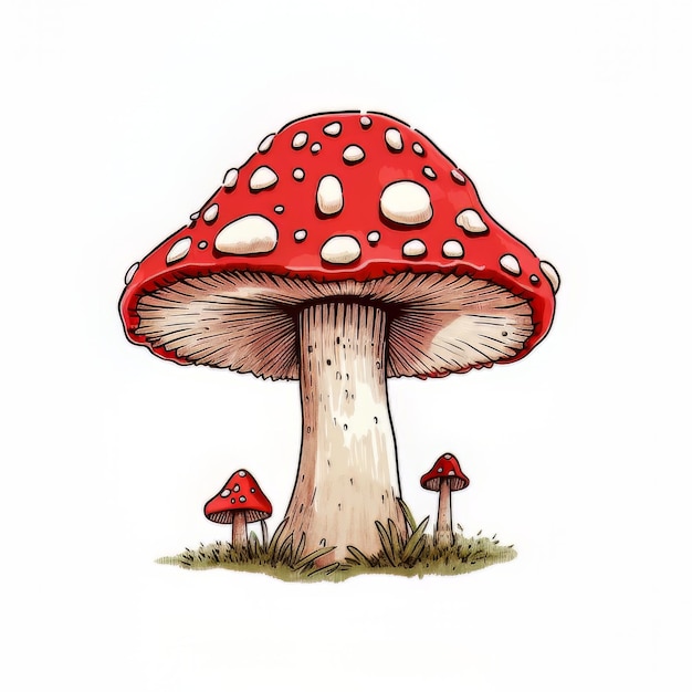 Un dessin d'un champignon rouge avec un fond blanc