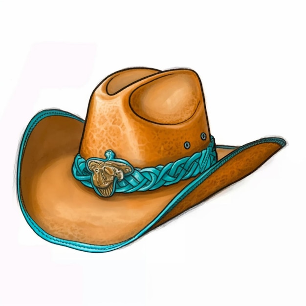 dessin d'un chapeau de cow-boy avec une bande de tresse turquoise