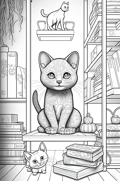 un dessin d'un chat avec un chat dessiné dessus