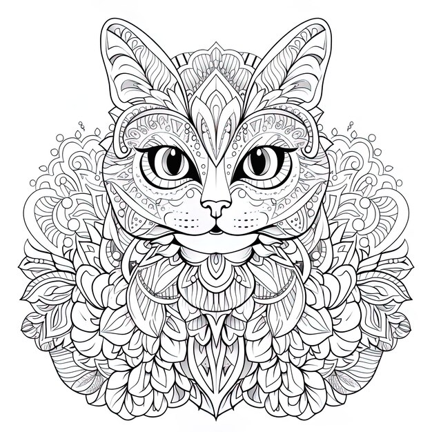 Photo un dessin d'un chat avec un motif de fleurs et une tête de chat