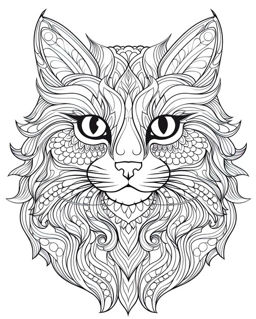 un dessin d'un chat avec un motif de la tête d'un lion