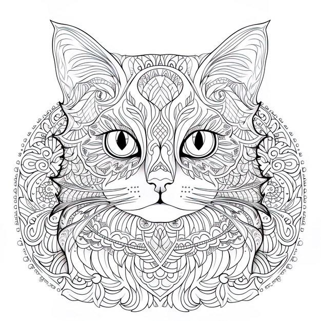 Photo un dessin d'un chat avec un motif de tête et une tête de chat