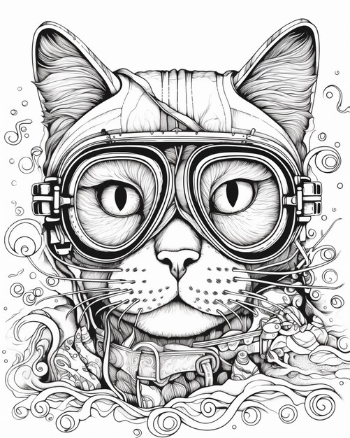 un dessin d'un chat portant un casque et des lunettes de protection