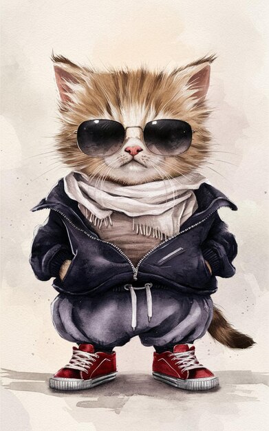 Photo un dessin d'un chat portant des lunettes de soleil et une veste qui dit quote cat