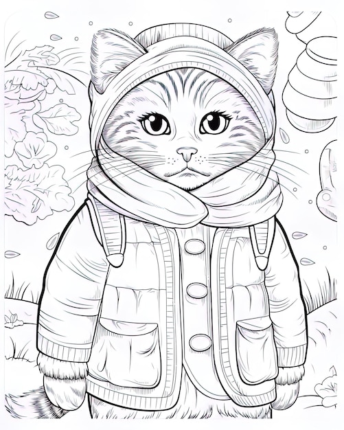 un dessin d'un chat portant un manteau qui dit chat