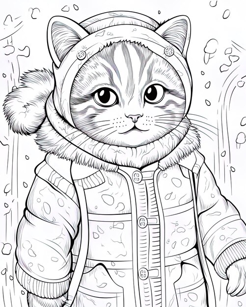 un dessin d'un chat portant une veste qui dit chat