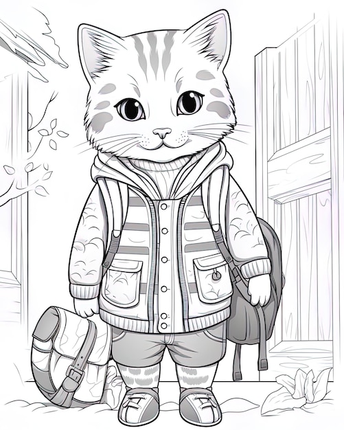 un dessin d'un chat avec une veste qui dit chat