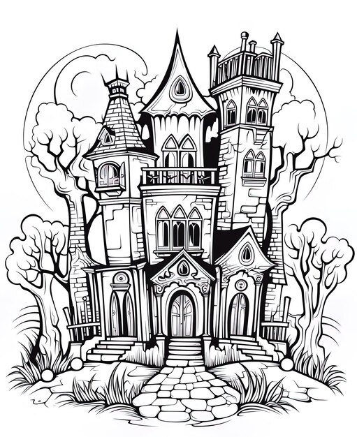 un dessin d'un château avec un château sur le dessus