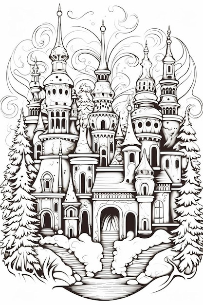 Photo un dessin d'un château avec un dessin de château au milieu