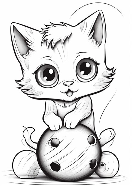 Photo un dessin d'un chaton assis sur le dessus d'une balle générative ai