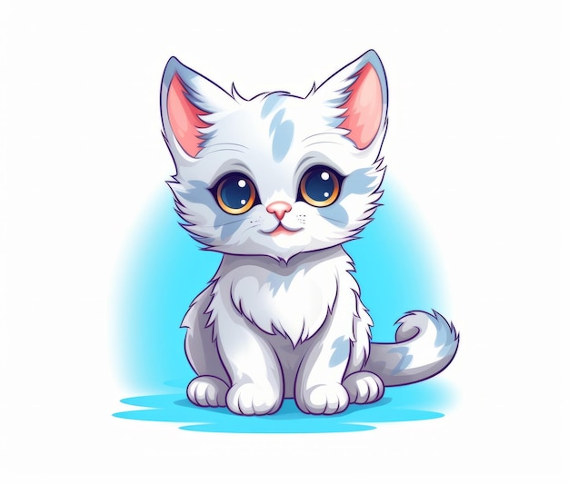 Un dessin d'un chaton blanc aux yeux bleus.