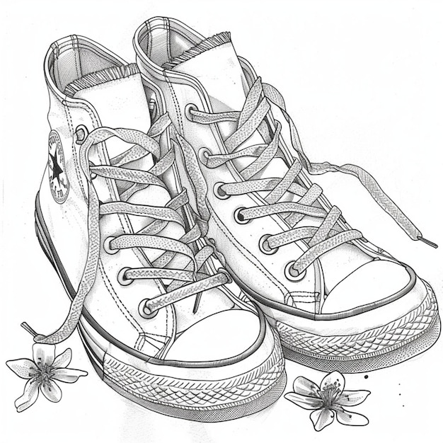 un dessin d'une chaussure avec une fleur sur le bas