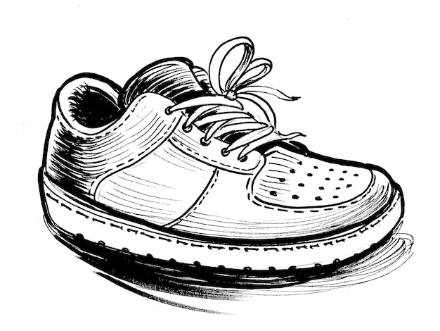 Un dessin d'une chaussure qui a le mot " dessus "