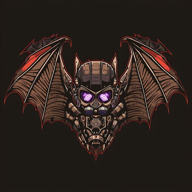 un dessin d'une chauve-souris avec un fond rouge et noir