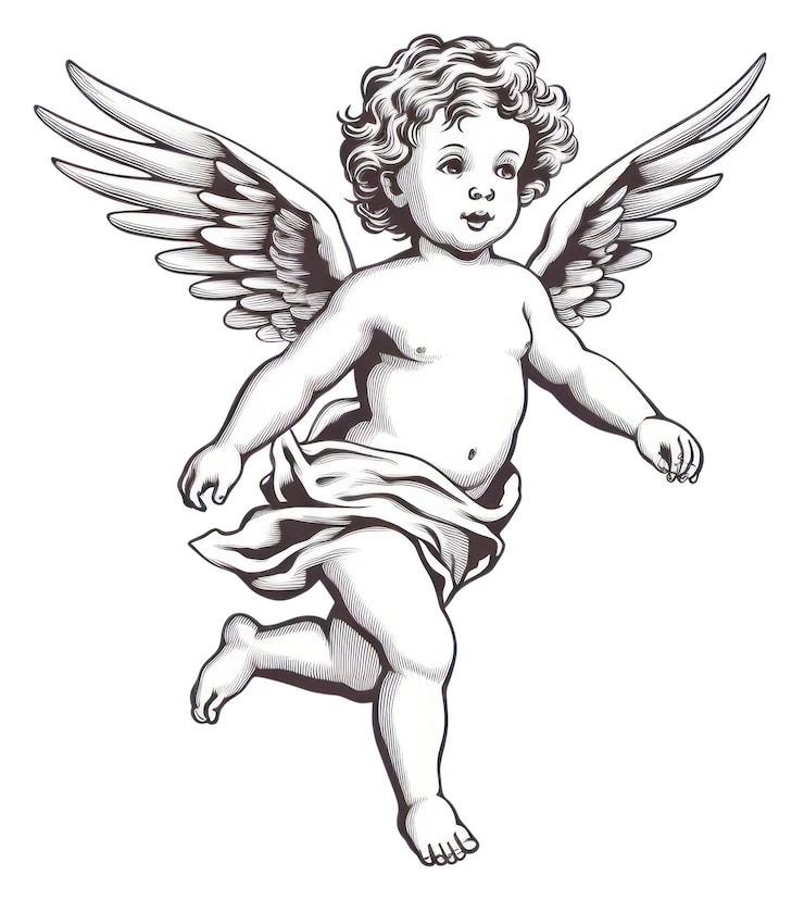 Photo dessin de chérubin volant en png dessin d'ange à fond blanc