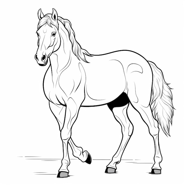 un dessin d'un cheval avec un contour noir et blanc