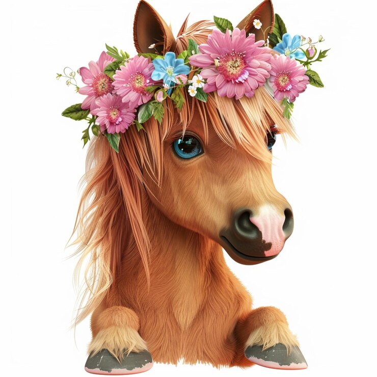 Photo un dessin d'un cheval avec des fleurs sur sa tête