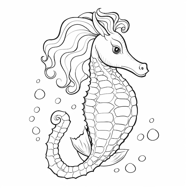 Un dessin d'un cheval de mer avec le mot "cheval de mer" dessus